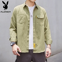 Playboy shirt mens long-sleeved trend handsome mens top clothes Japanese tooling shirt jacket mens spring and autumn models