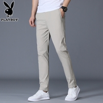 Playboy casual pants mens slim-fit pants mens trousers Korean summer thin ice silk trousers mens