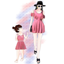 One-piece swimsuit parent-child clothing conservative belly cover swimsuit mother and daughter new hot spring skirt fashion plaid girls swimwear
