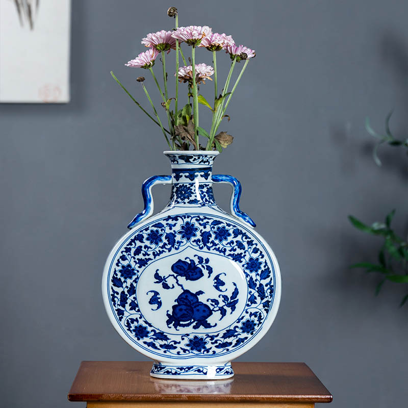 Jingdezhen ceramics vase classical Ming and the qing dynasty the qing phase method of flat bottles of furnishing articles Chinese antique blue and white porcelain flower arrangement