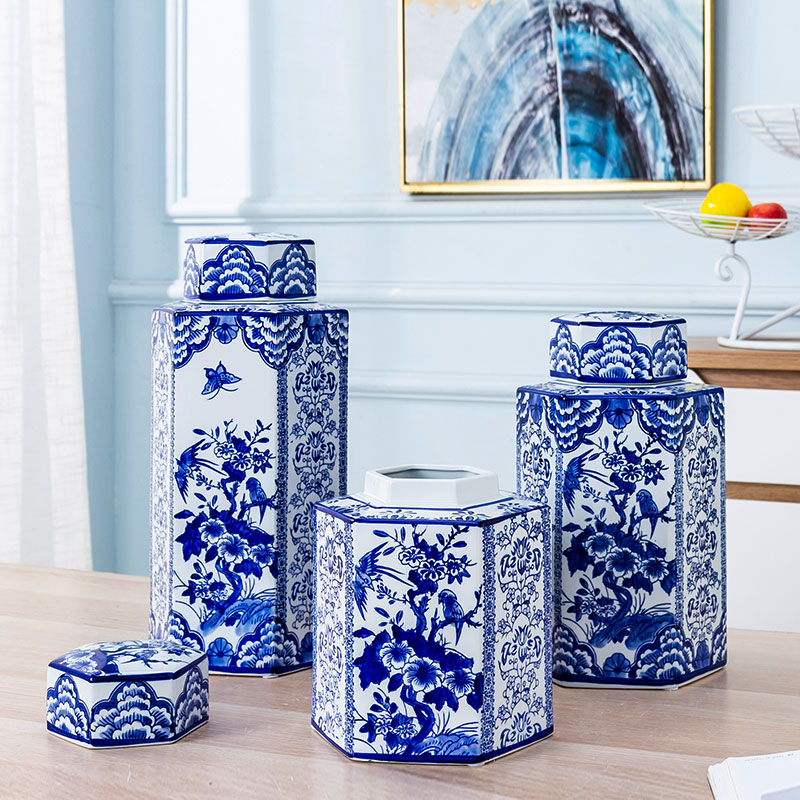 Blue and white porcelain jar with cover jingdezhen ceramics home furnishing articles household large storage tank sitting room adornment