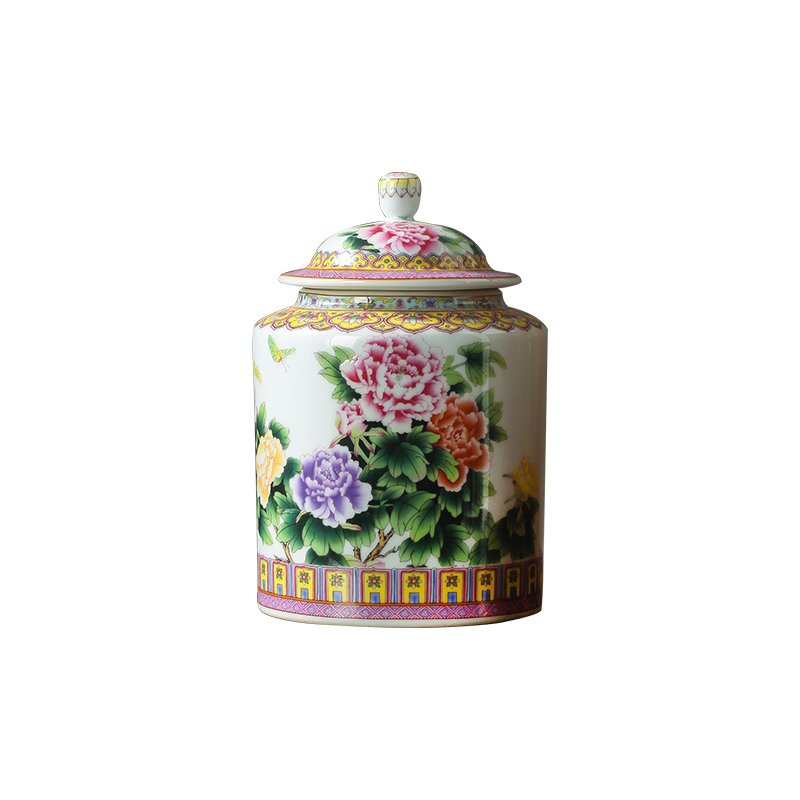 Jingdezhen ceramic with pastel caddy fixings cover pu 'er tea as cans sealed tank household enamel tea
