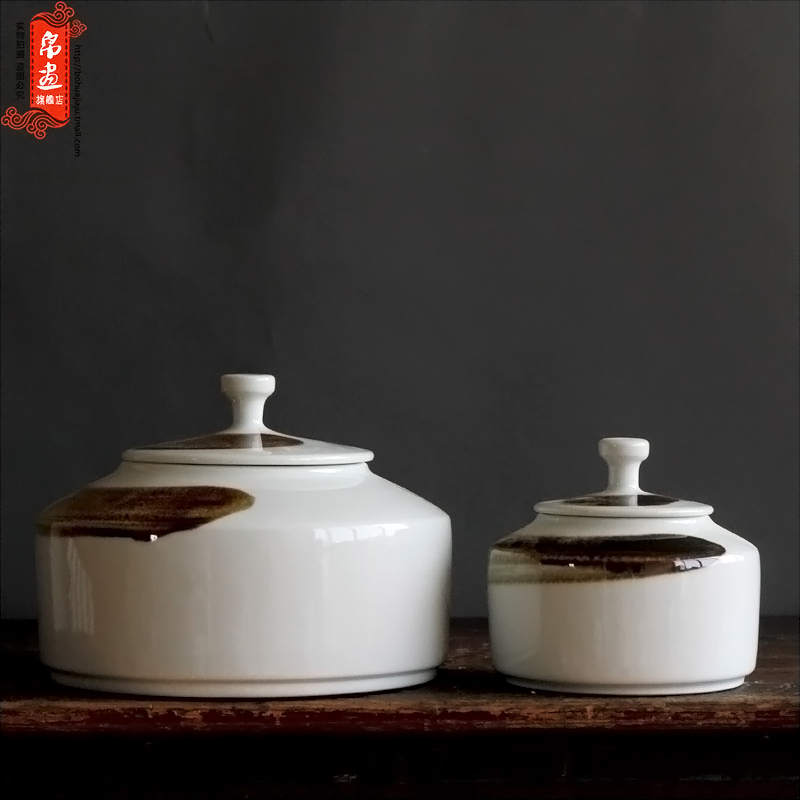 Storage tank is checking porcelain of jingdezhen ceramics under high temperature and glaze color tea place hand draw freehand brushwork in traditional Chinese painting creative caddy fixings