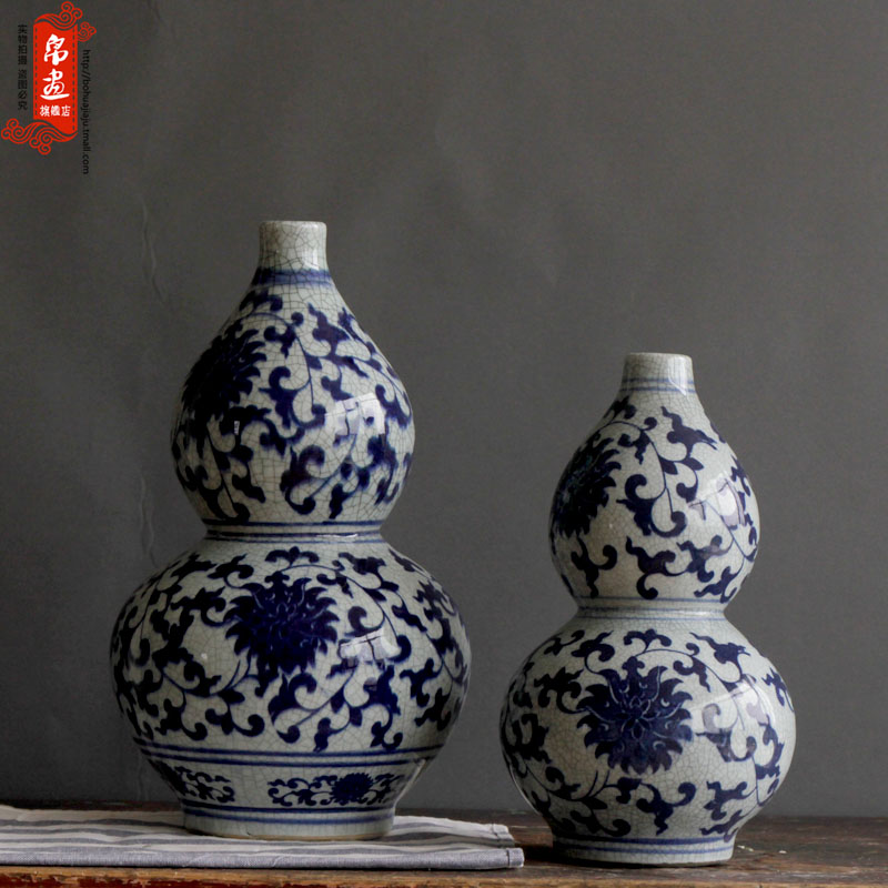 Blue and white porcelain of jingdezhen ceramics flower piece of up crack open living room home decoration flower decoration furnishing articles
