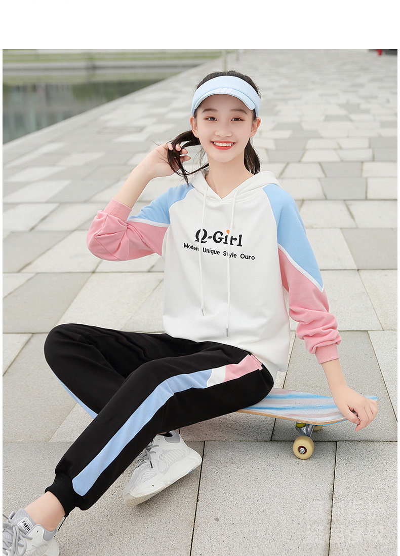 艳如飞初中生春装女套装少女卫衣中学生春季两件套高中生休闲运动装