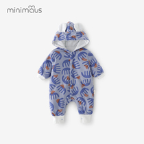 Baby cotton one-piece clothes autumn and winter baby clothes cotton cotton hooded hat ha clothes 1-18 months climbing clothes to keep warm out