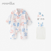 Newborn baby jumpsuit autumn cotton thin gauze clothes baby spring and autumn air conditioning clothing long sleeve monk clothing