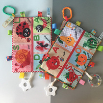 Baby red multi-label safe towel 01-year-old baby can be imported with Rattle Bell Bell machine bean curly hand puppet towel