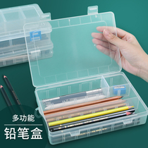 Pen box )PP plastic transparent pencil case size stationery box grinding student pencil box simple stationery box multifunctional large-capacity sketching artist's special pen box