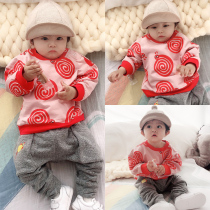 Baby warm clothes female thick spring and autumn Korean version of foreign atmosphere thin infant 0-1 year old pullover top male baby