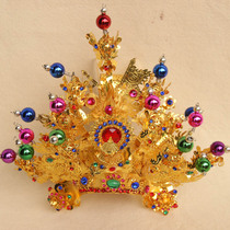 Religious Buddhism Taoist Tianlong embroidery colored beads Crown Marshal Jinzamuzha three Prince hat alloy cap