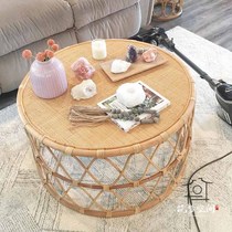 ins rattan furniture modern simple small coffee table small flat round simple coffee side table Nordic homestay Japanese style