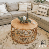 ins rattan retro round simple Nordic coffee table small table modern living room small apartment new Chinese personality