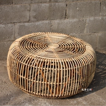 ins rattan furniture modern retro round glass small coffee table living room home simple creative B & B coffee table