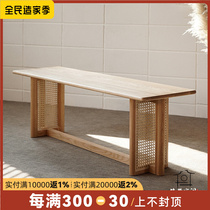ins Nordic solid wood Japanese rattan bench bed tail stool changing shoe stool home dining table small apartment long bench bench bench