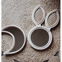 Rattan mirror adult childrens makeup mirror wall hanging ins rabbit ears handmade Indonesia imported home desktop tremble
