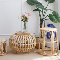 ins rattan size round tea table side simple modern living room bedroom Japanese tatami low table sitting Pier small apartment