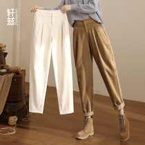 Xuanz casual Harlan pants women loose 2021 spring and autumn new high waist plus velvet velvet corduroy dad radish pants