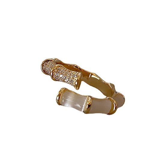 2025 BBK 대각 BAMBOO Sterling Silver Ring 여성 패션 성격 화이트 하이 엔드 지르콘 오프닝 링 한국 버전 링 2025 BBK 대각 BAMBOO Sterling Silver Ring 여성 패션 성격 화이트 하이 엔드 지르콘 오프닝 링 한국 버전 링