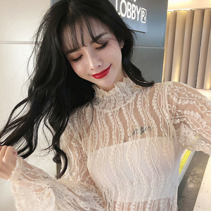 2020 spring lace perspective long sleeve sexy lace shirt