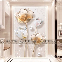 Jianou art glass TV background on both sides of the screen wine cabinet entrance corridor 3D deep carved tulip gems