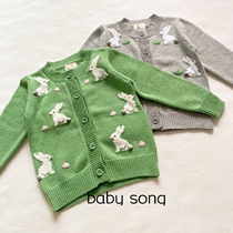 Exit English Single minibd90-140 Girl Pure Cotton Thread Solid Rabbit Embroidered Knitted Sweater Sweater Jacket
