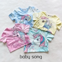 Export Australia Single Cot Woman Treasure Child Pure Cotton Zdyeing Gradient Unicorn Small Horse Summer Printed Short Sleeve T-shirt
