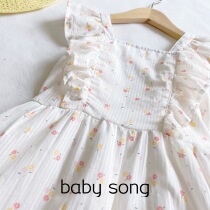 Australian single 3-7 year old woman Bao Children fresh and broken flowers Princess Summer agaric lace pure cotton thin and soft sleeveless dress