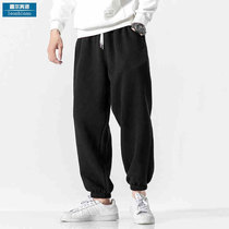 Pants Mens autumn and winter solid color wide-leg sweater pants mens fat loose casual sweatpants plus velvet thickened plus size overalls