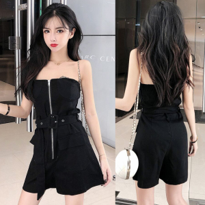 Shorts women’s loose overalls sexy zipper chest binding Jumpsuit