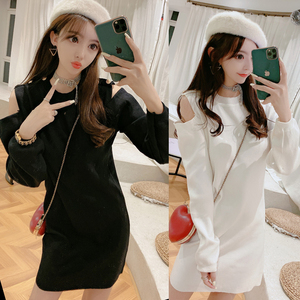 Sexy off shoulder Long Sleeve Black knitted women’s dress