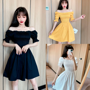 New retro style short sleeve sexy off shoulder slim dress