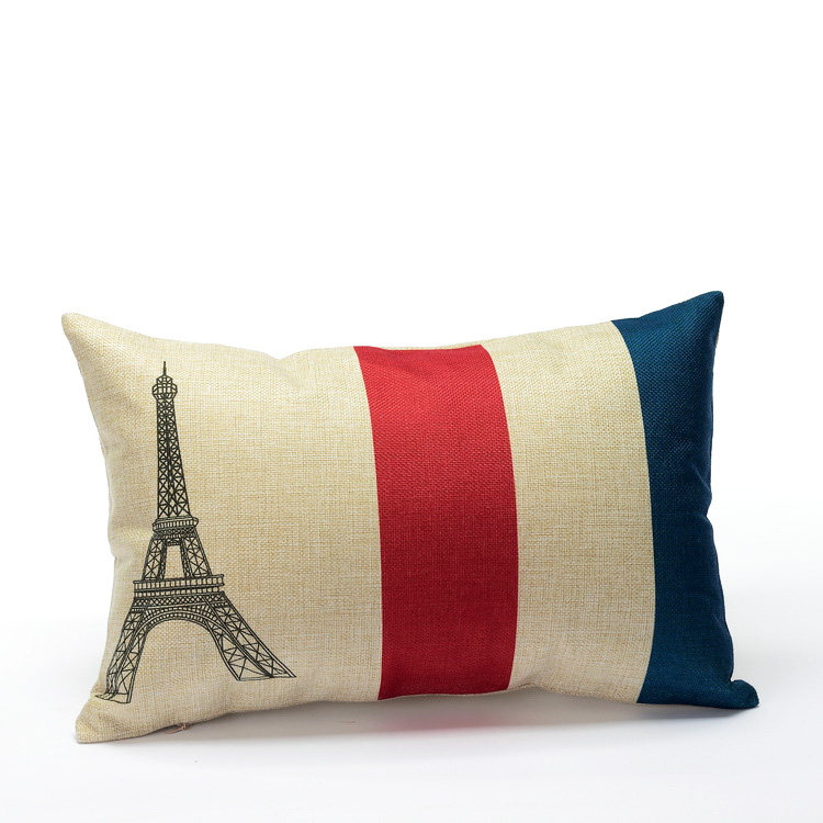 抱枕靠垫汽车沙发靠包厚磅亚麻棉麻靠枕埃菲尔铁塔法国国旗