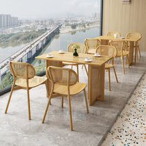 Customized Japanese restaurant coffee shop table and chair combination hot pot tea house theme restaurant solid wood rattan table and chair commercial