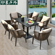 Rattan chair outdoor table and chair balcony three-piece single leisure terrace coffee table combination courtyard outdoor backrest rattan chair