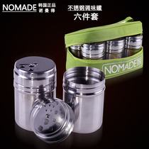 Stainless steel outdoor portable seasoning box set seasoning tank barbecue seasoning can Powder Dressing 6 pieces set