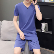 Summer Ice Silk Sleepwear Men Modale Short Sleeve Suit Slim Big Code Summer Speed Dry Comfort Shorts Home Conserved