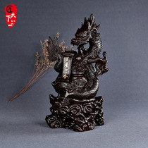 Black sandalwood carved dragon ornaments mahogany zodiac animal Dragon office solid wood carving feng shui crafts gifts