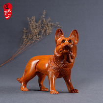 Huali wood carved dog ornaments solid wood carving twelve Zodiac Wangcai wolf dog home decorations mahogany crafts