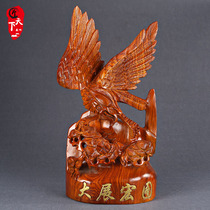 Huali wood carving eagle ornaments big exhibition grand picture Eagle solid wood crafts office desktop opening mahogany gifts