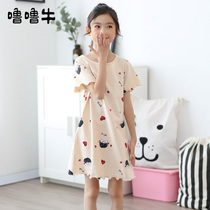 summer children's nightdress short sleeve pure cotton girls' pajamas summer princess style cartoon girl's thin nightdress