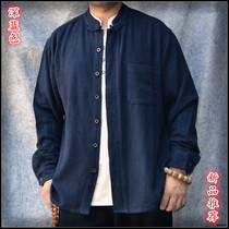 Spring and Autumn New Chinese style mens linen long sleeve shirt plus fat large loose retro cardigan jacket Tang suit jacket