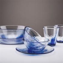 Clearance Murano blue ink ice pattern glass bowl plate soup pot Italian imported Bormioli Rocco