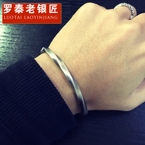 Luo Tai old silversmith 999 foot silver bracelet male simple opening silver bracelet children retro tide couple bracelet sterling silver