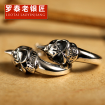 Luo Tai old silversmith 925 silver personality men earrings single trendo male skull silver ornaments Thai silver atmospheric earrings