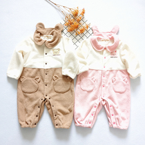 Baby hairy jumpsuit baby jumpsuit autumn and winter out coral velvet baby winter climbing suit coral velvet