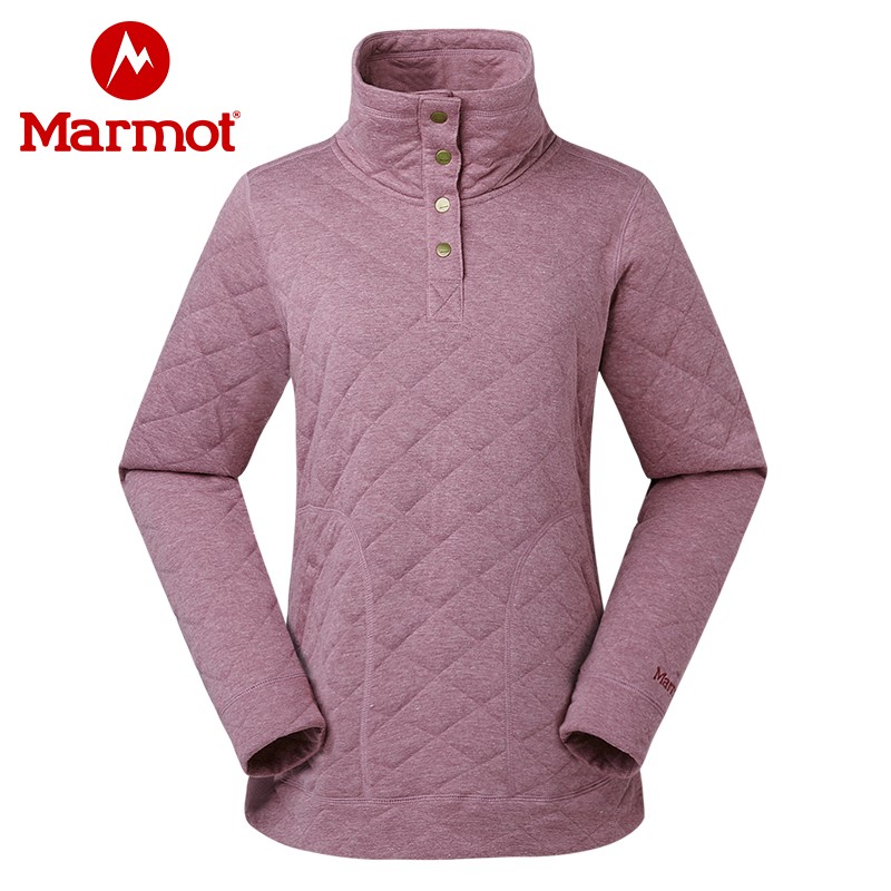 Marmot/土拨鼠春季新款户外舒适速干保暖女高领套头卫衣V47680 