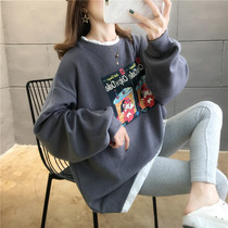 Pregnant woman suit Spring and autumn outside wearing fashion style small sub two-piece set pure cotton spring loose sweatshirt false two pieces