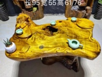 Golden Silk Nanmu Tree Root Tea Table Home Root Carving Tea Table Solid Wood Log Kung Fu Tea Sea Gold Zhangshu Head Tea Table