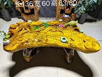 Outdoor tea table table and chairs combination suit open-air patio balcony garden for leisure cement imitation solid wood root carving round table